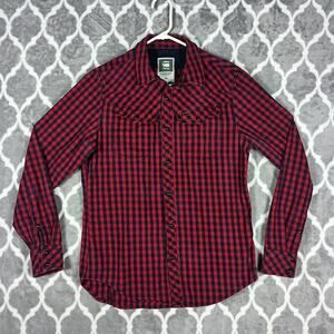 G-Star Raw Pearl Snap Shirt Men Large Red Black Plaid Western